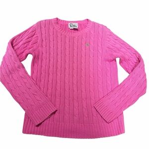 Vintage LILLY PULITZER Cable Knit Scoop Neck Pullover Sweater Pink Size Small